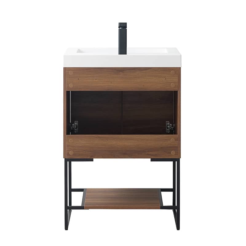 Freestanding Bathroom Vanity Set with Open Shelf & Acrylic Sink
