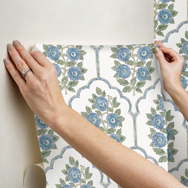 Society Social Floral Bazaar Green and Blue Peel and Stick Wallpaper