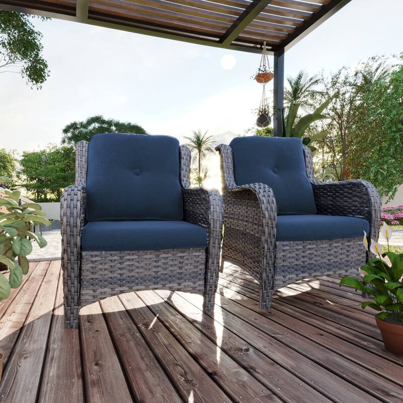 Cozywor 2-Piece Outdoor Patio Ratten Wicker Lounge Chair WIth Cushion