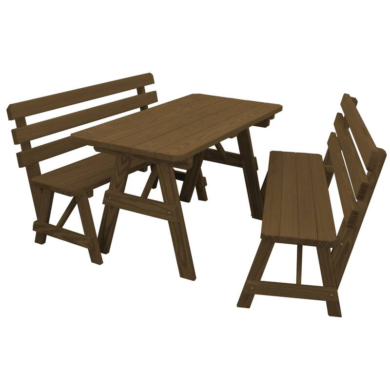 Pine 5' Picnic Table with 2 Backed Benches - Mushroom Stain