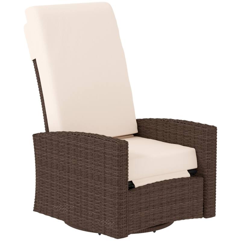 Steel PE Rattan Swivel Outdoor Recliner Chair 360 Degree Swiveling Base - 26.4" W x 37.4" D x 37" H