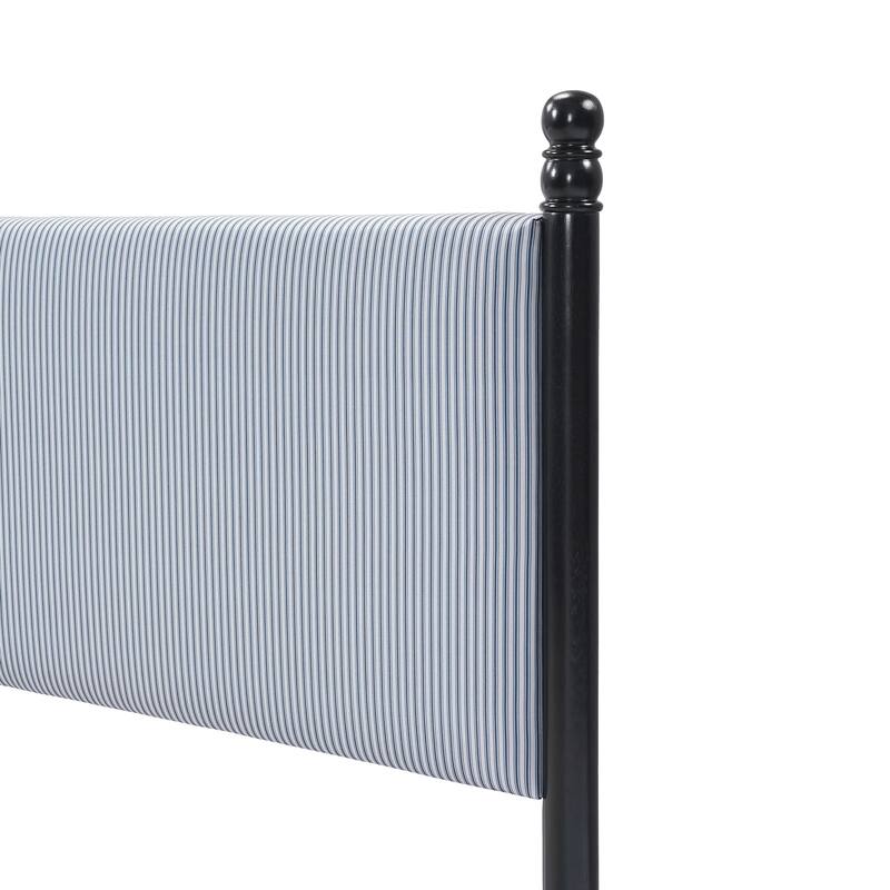 Christopher Knight Home - Modern Striped Upholstered Wood Bed Frame with High Padded Headboard & Soundproofed