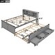 preview thumbnail 7 of 11, Gray Full Size Platform Bed with Storage Headboard, USB, Twin Size Trundle