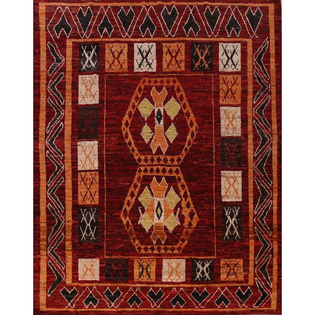 Red Geometric Moroccan Oriental Rug Handmade Wool Carpet - 8'9" x 10'1"
