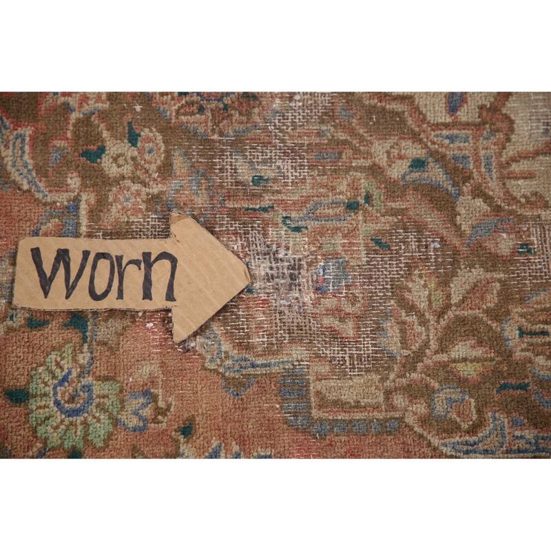 Hand Knotted Oriental 100% Wool Carpet Traditional Floral Coral Mashad Area Rug - 12' 6'' X 9' 2''
