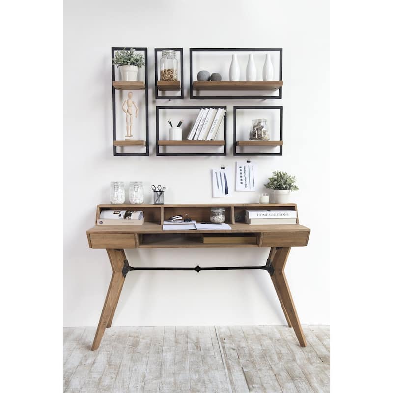 Wide 8" Wide Metal Frame Wall Shelf, Natural
