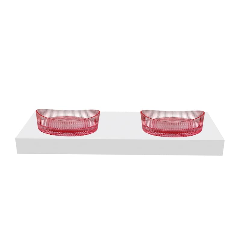 Decorative 20" Oval Crystal Vessel Sinks With White Base - 60"Countertop - 20"Pink Champagne