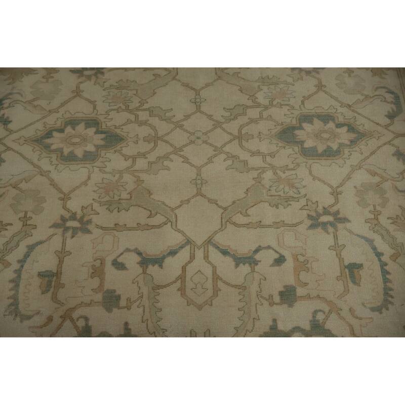 Hand Knotted Oriental 100% Wool Carpet Transitional All-Over Beige & Ivories Oushak Area Rug - 9' 0'' X 8' 0''