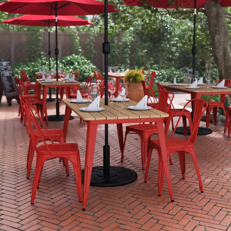 30x60 Commercial Poly Resin Restaurant Table with Umbrella Hole - 30"W x 60"D x 30"H - Brown/Red