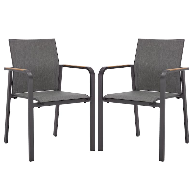 SAFAVIEH Outdoor Living Dexter Armchair with Teak (Set of 2) - Grey