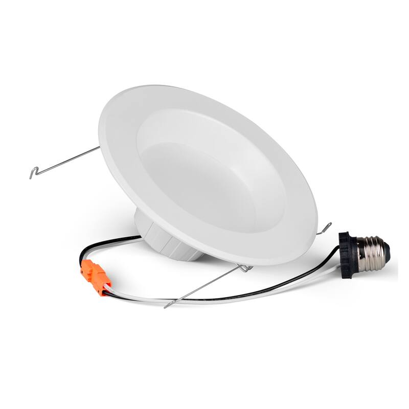 Bulbrite Pack of (4) 14 Watt Adjustable 5/6" Integrated LED Recessed Downlight with E26 Quick Connect Adapter, 5CCT - White Round - Smooth Trim - Regressed