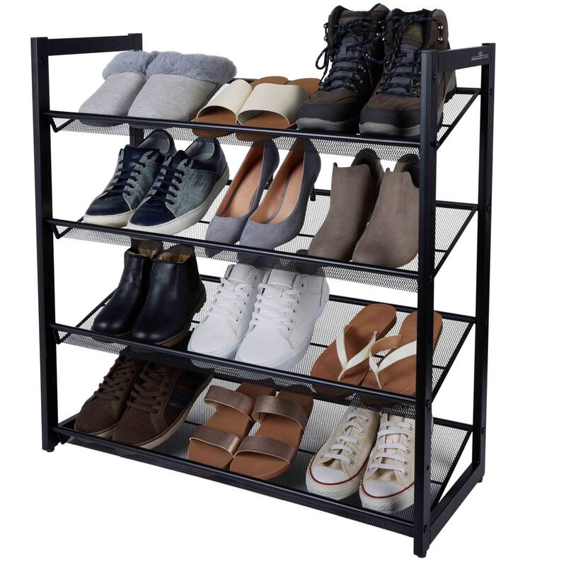 Organize It All 4 Tier Adjustable Mesh Shoe Rack in Black