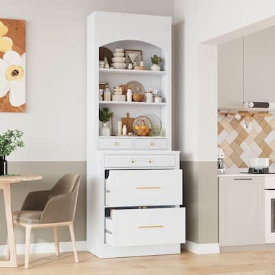 Modern 83.7Inch Freestanding High Kitchen Pantry with 5 Storage Drawers and Adjustable Shelf