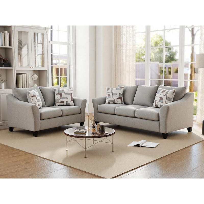 Roundhill Furniture Elaris 2-Piece Living Room Set - Flared Arm Sofa and Loveseat with Chenille Upholstery, Taupe
