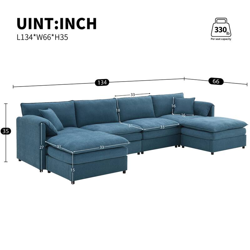 134" Chenille Modular Sectional Sofa,U Shaped Cloud Couch Set with Double Cushions