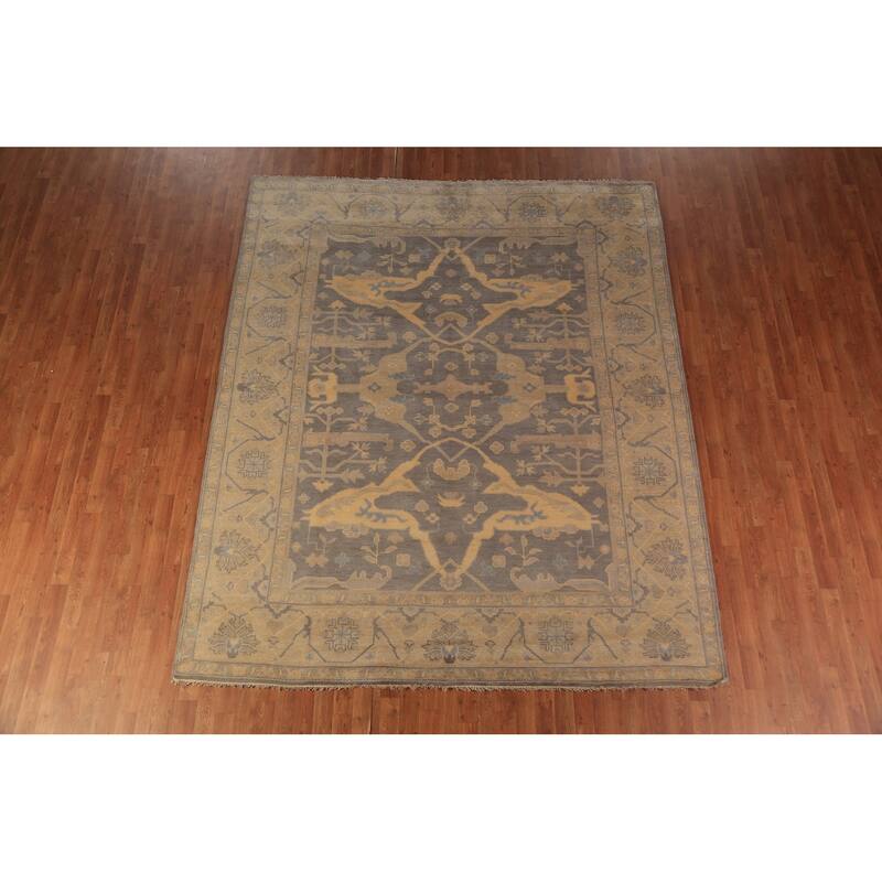 Earth Tone Oushak Indian Area Rug Handmade Wool Carpet - 8'0"x 9'7"