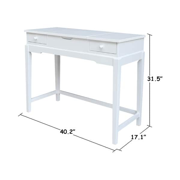 dimension image slide 1 of 2, Solid Wood Vanity Table with Vanity Bench (Snow White Finish)