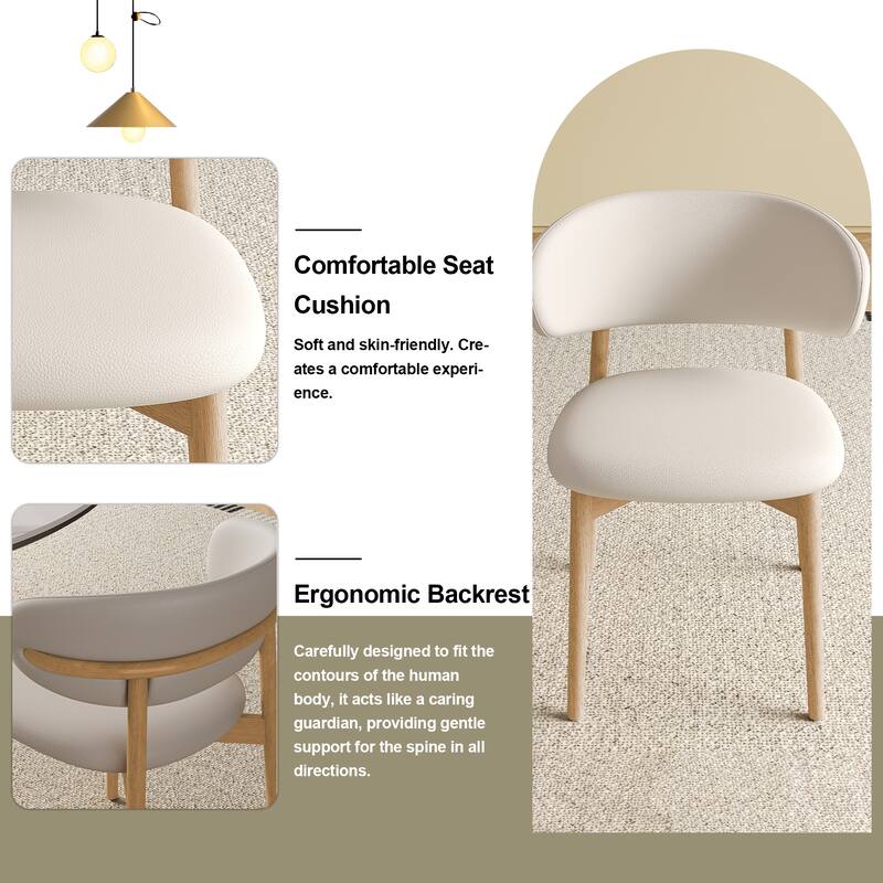 Modern Dining Chairs Set of 2, Faux Leather Kitchen Side Chairs with Wooden Legs, Upholstered Accent Chairs for Dining Room