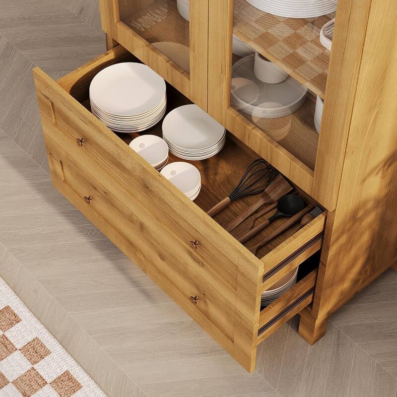 71" Tall Arched Kitchen Pantry Cabinet – Modern Farmhouse Storage Cabinet with Adjustable Shelves, Hidden Drawer