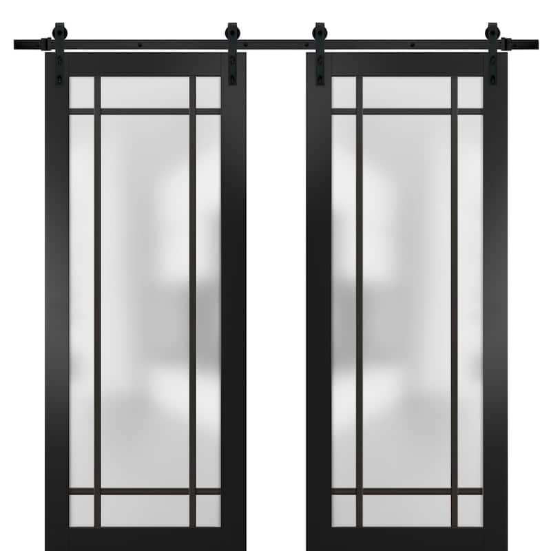 Sturdy Double Barn Door 36 x 80 Planum 2112 Matte Black 13FT - Black - 72" x 80" ( 2* 36x80)
