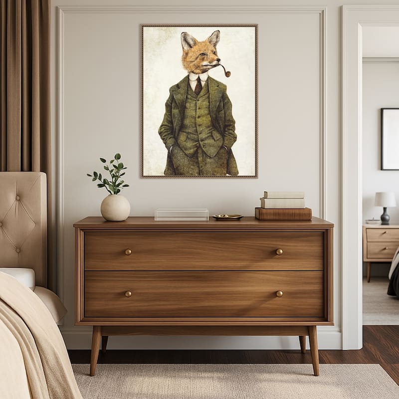 The Vintage Stylish Fox by Mike Koubou (23 x 30 in.), Framed Canvas Wall Art Print