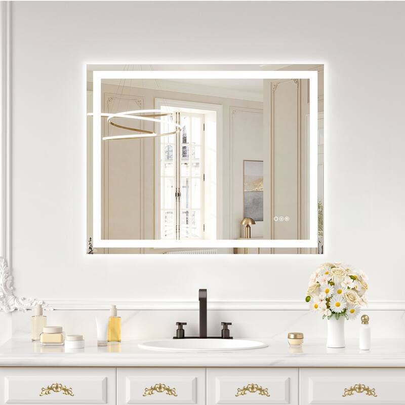 Frameless Tempered MirrorDual LED Light StripsFront and Back Lighting - 40x32