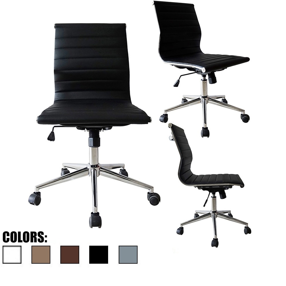 2xhome Swivel Adjustable Height Pu Leather Office Chair Mid Back Armless No Arms Side Ribbed Executive Ergonomic Task Work On Sale Overstock 14390900