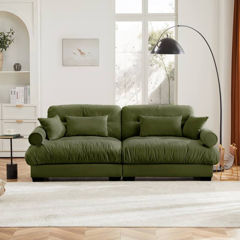 Modern 2-seater Loveseat Sofa with Bolstered Armrests & Pillows