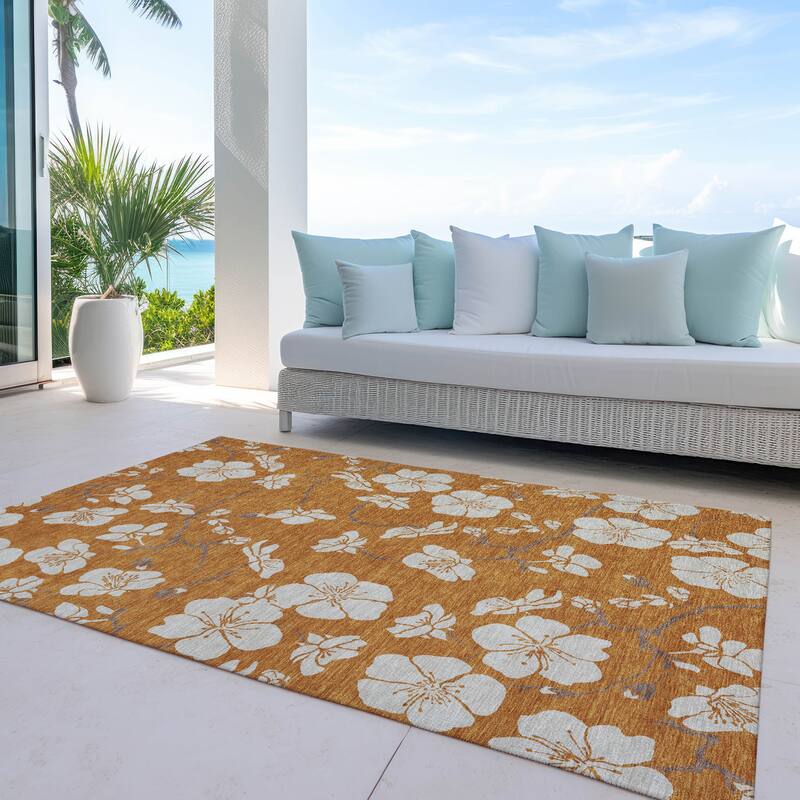 Machine Washable Indoor/ Outdoor Calm Floral Chantille Rug