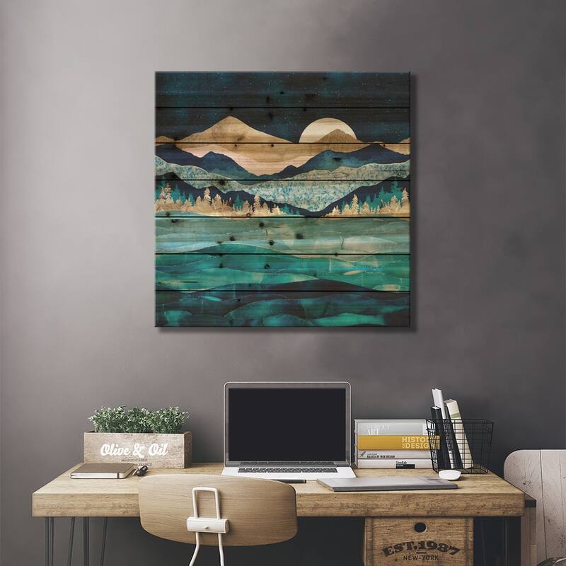 Midnight Ocean Print On Wood by SpaceFrog Designs - Multi-Color