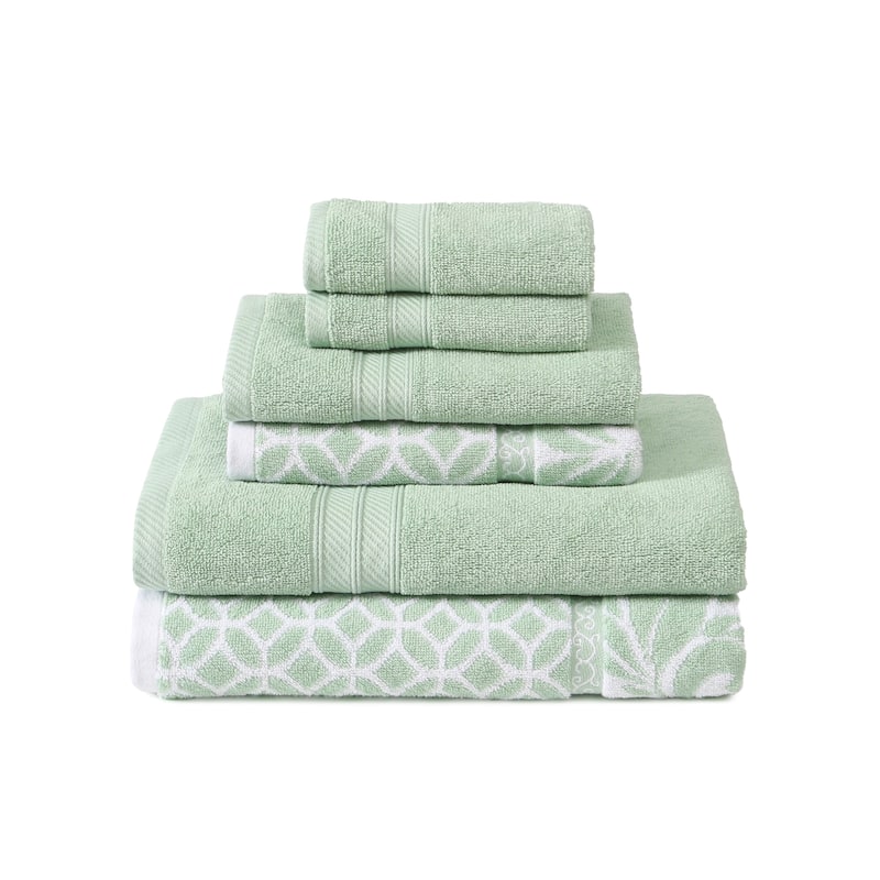 Modern Threads Trefoil Filigree 6 Piece Yarn Dyed Jacquard Towel Set - Sage