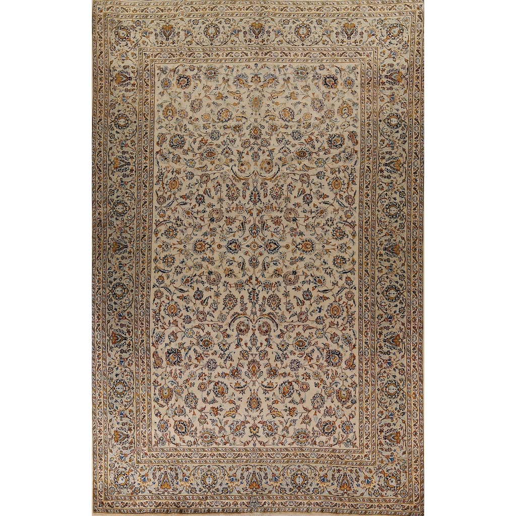 All-Over Floral Kashan Vintage Persian Area Rug Handmade Wool Carpet - 9'1" x 13'2"