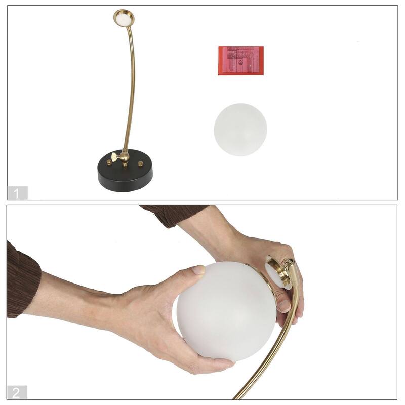 Modern LED Globe Glass Armed Sconce Black Brass Bathroom Accent Light - W4.7" x H15"