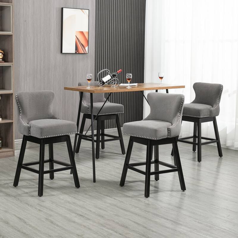 AVAWING Set of 4 Upholstered Fabric Bar Stools Chairs