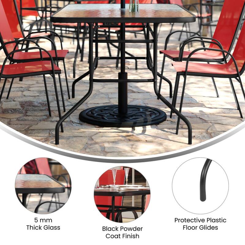 5 Piece Patio Dining Set - Glass Table, 4 Flex Stack Chairs