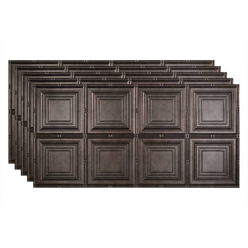 FASÄDE Portrait Decorative Vinyl 2ft x 4ft Glue Up Ceiling Panel in Smoked Pewter (5 Pack) - 5 Pack - Smoked Pewter