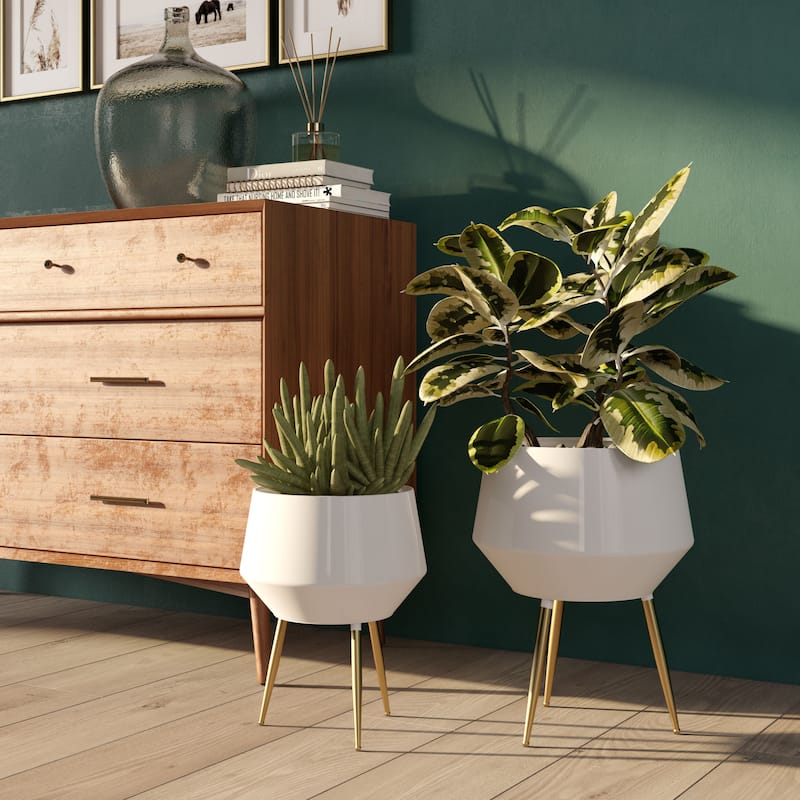 Huxley Mid Century Modern Planters - White (Set of 2)