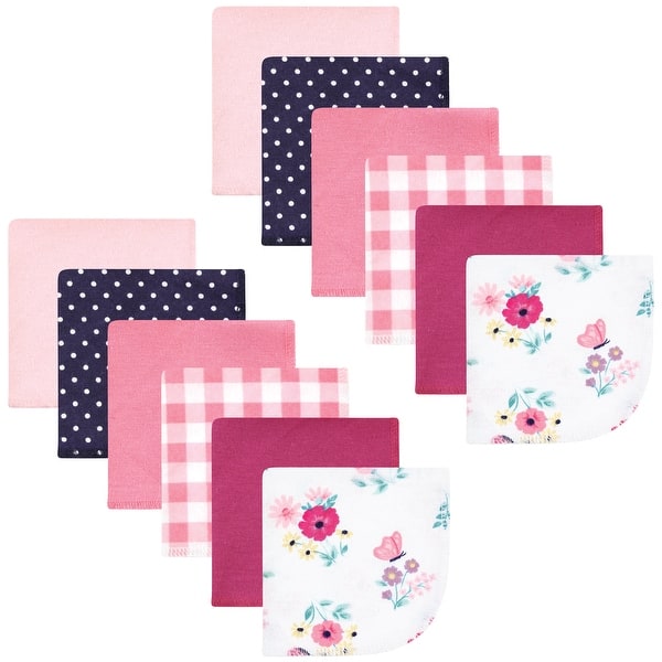 slide 1 of 1, Hudson Baby Infant Girl Flannel Cotton Washcloths, Butterfly Floral 12 Pack, One Size - Butterfly Floral 12 Pack - One Size One Size - Butterfly Floral 12 Pack