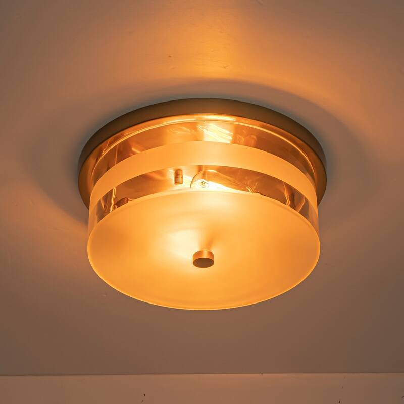 2-Light Modern Industrial Glass & Bronze Metal Ring Ceiling Light for Living Room - 2 Light