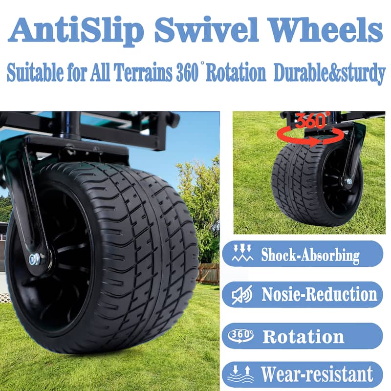 Heavy-Duty 360lb Capacity Foldable Utility Wagon-All-Terrain Quiet Wheels, Adjustable Handle & Cup Holders for Gardening