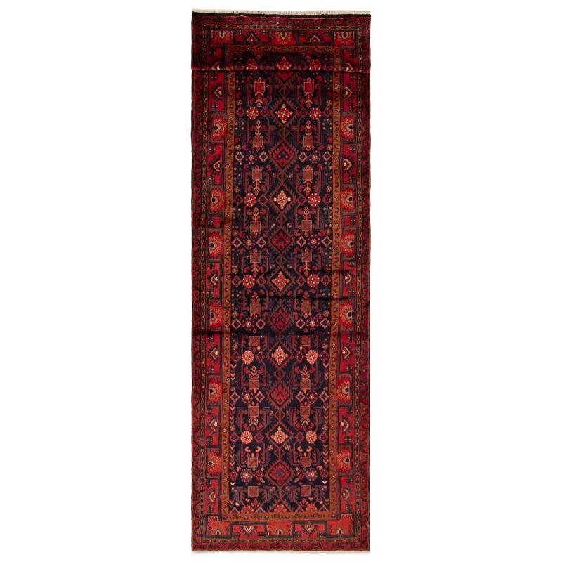 ECARPETGALLERY Hand-knotted Andelz Navy, Red Wool Rug - 3'8 x 13'5 - Dark Navy/ Red - 3'8 x 13'5