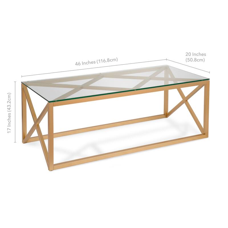 Dixon Geometric X-Base Metal & Glass Coffee Table (Optional Finishes)