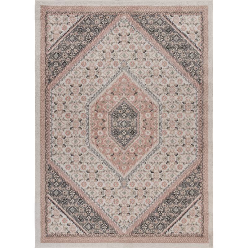 Sevita Gray and Blush Pink Oriental Area Rug