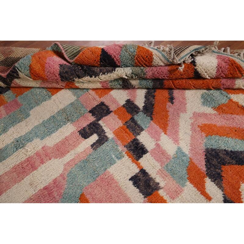 Multicolor Plush Moroccan Area Rug Handmade Geometric Wool Carpet - 7'10" x 10'7"