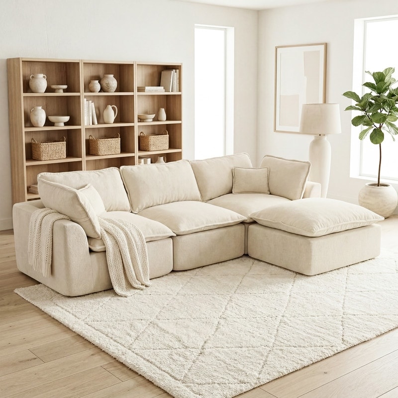 COSIEST 108" Chenille Modular Sectional Sofa with Ottoman