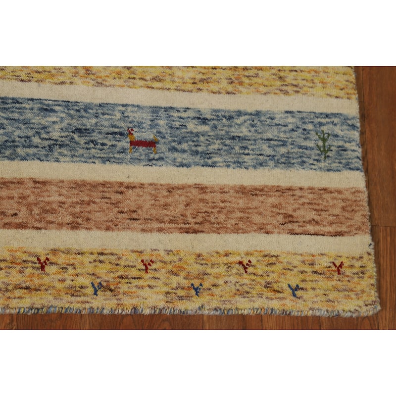 Gabbeh Indian Rug Striped Tribal Handmade Multi-Color Wool Carpet - 4'0" x 5'9"