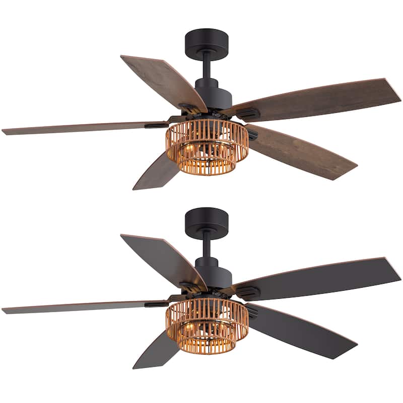 52" Farmhouse Reversible 5-Blade Ceiling Fan with Light and Remote