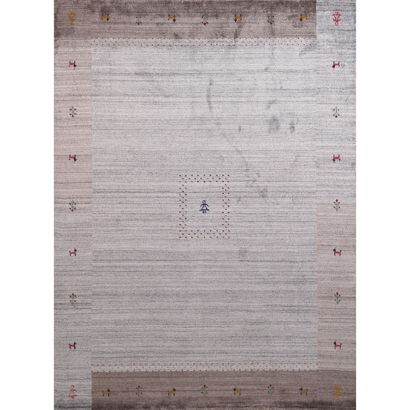 Striped Tribal Gabbeh Indian Area Rug Handmade Wool Carpet - 6'8"x 8'1"