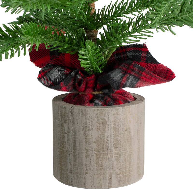 Potted Pine Medium Artificial Christmas Tree with Plaid Skirt - 1.3' - Unlit - 1 Foot