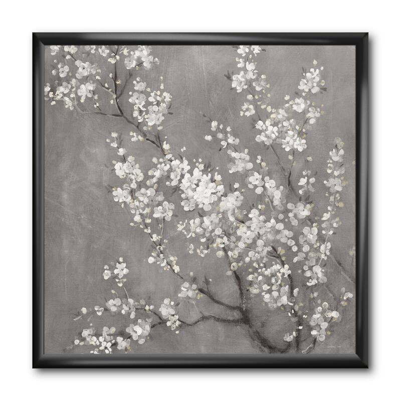 Designart "White Cherry Blossoms II" Traditional Framed Art Print
